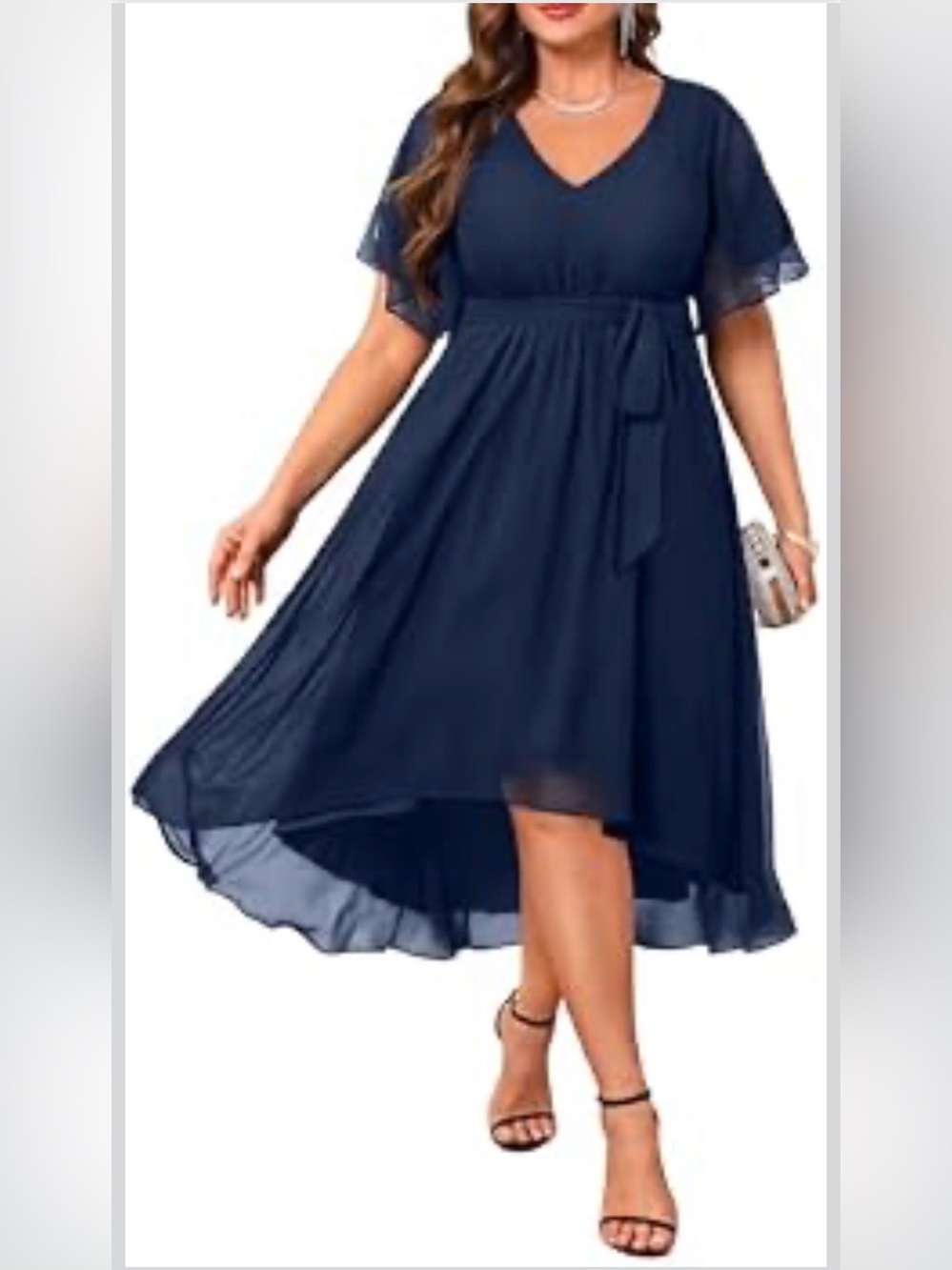 Plus Size Dresses Wedding Guest Formal Chiffon Short Sleeve High Low Dress
